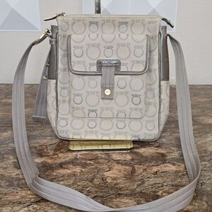 Salvatore Ferragamo Monogram Crossbody Bag Gancini Print Canvas Leather Trim